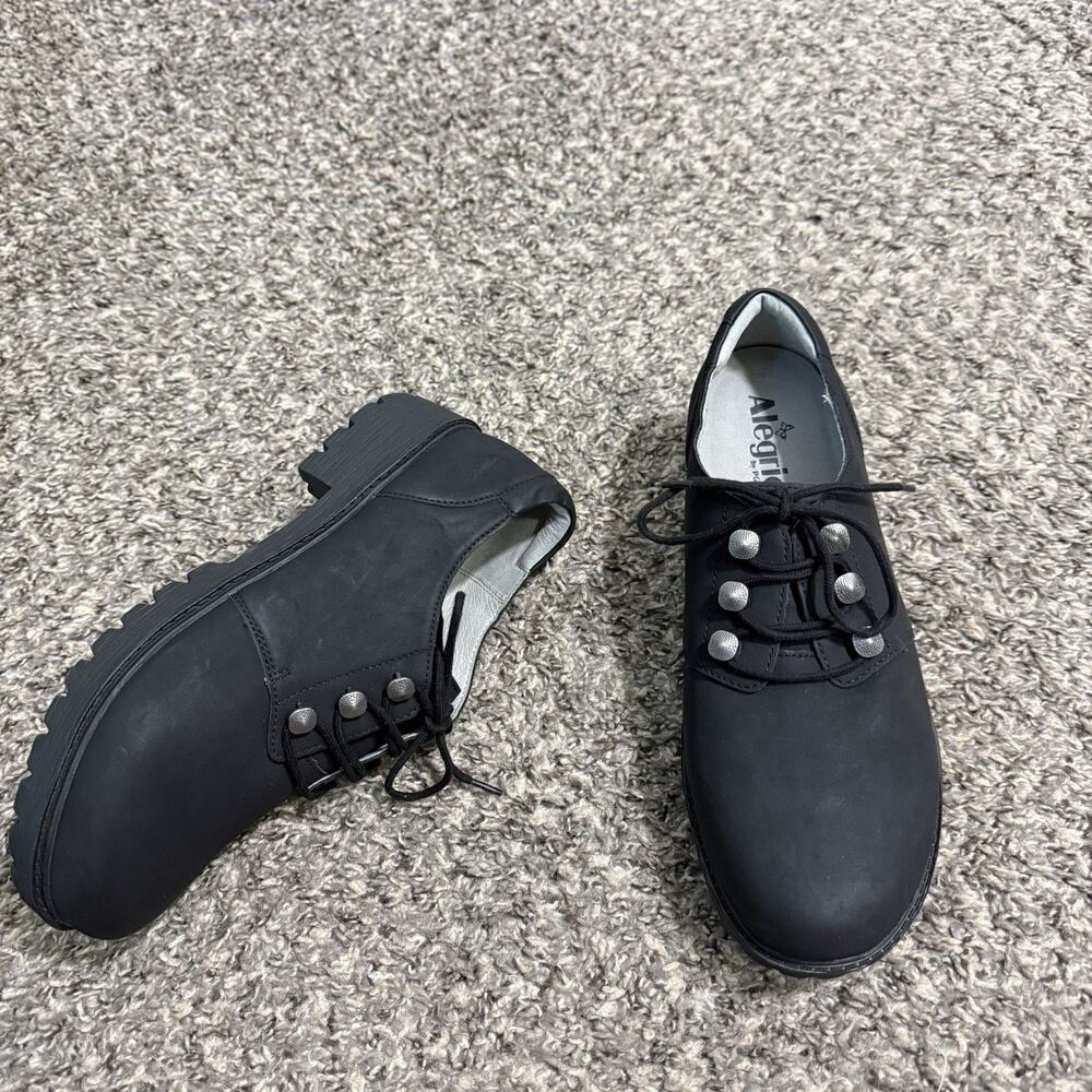 Alegria 41 US 10.5-11 Resa Vegan Leather Platform Lug Loafer Shoes Black Oxford